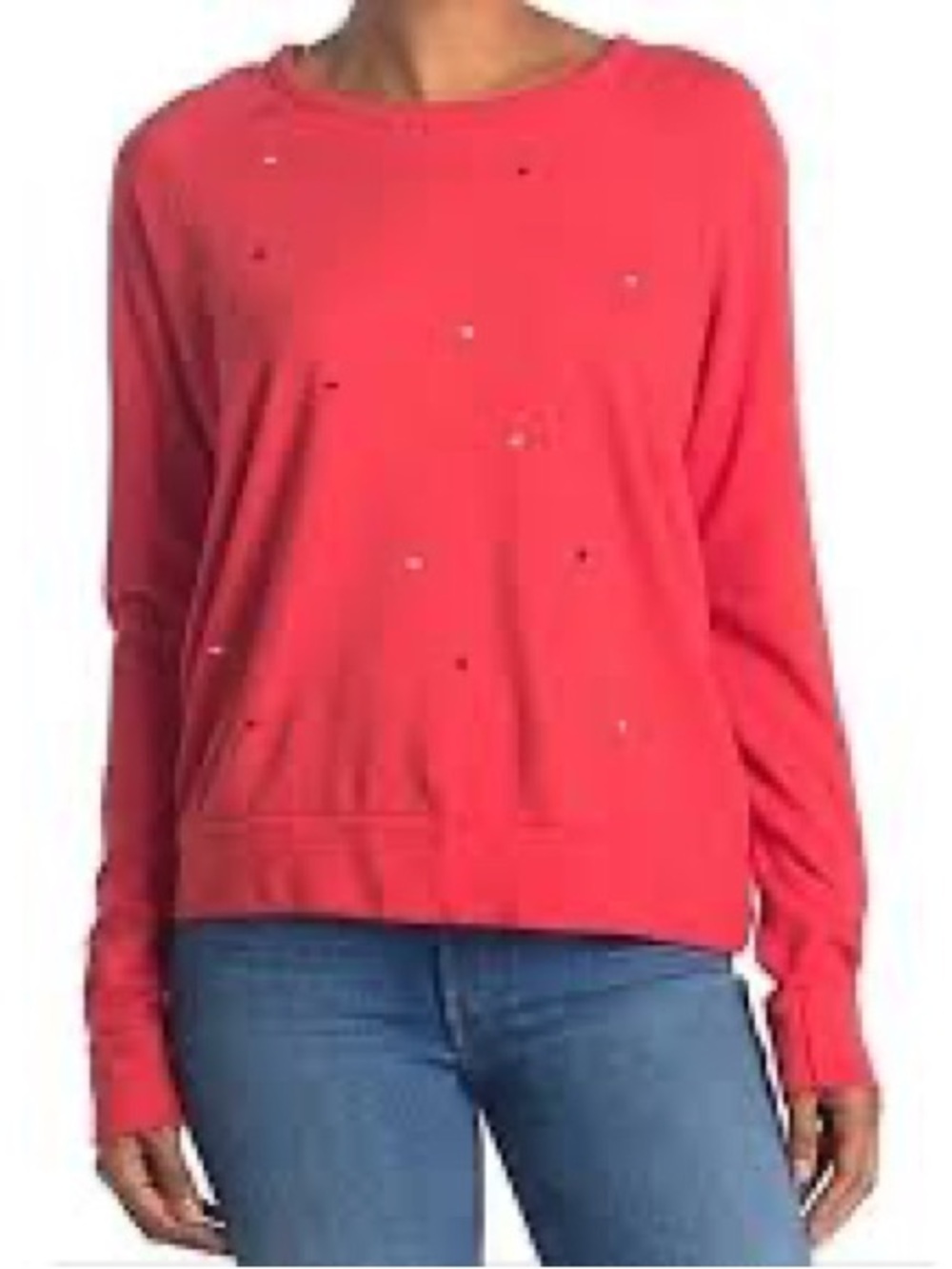 Sundry Women's Coral Red Tiny Hearts Crewneck Sweatshirt Size 0